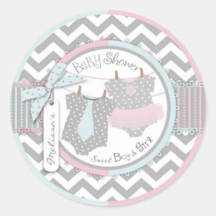 Twins Stropdas Tutu Chevron Baby shower Ronde Sticker