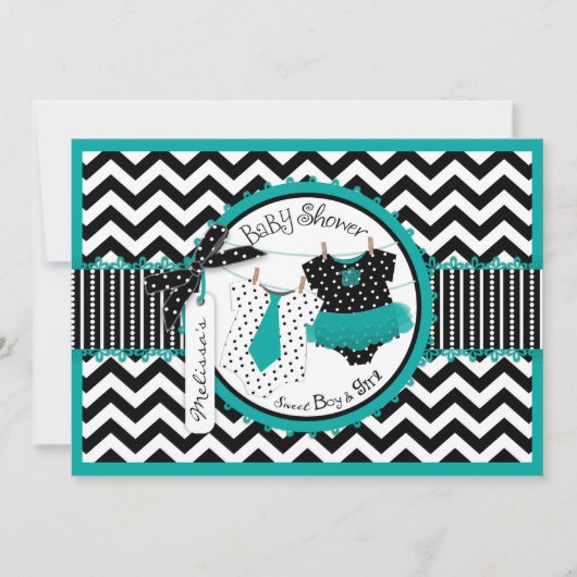 Twins Stropdas Tutu Chevron Print Baby shower Kaart (Voorkant)