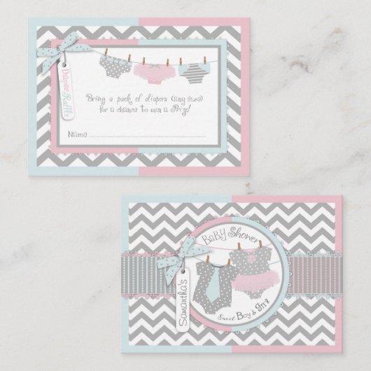 Twins Stropdas Tutu Luier Raffle Ticket Informatiekaartje (Voorkant / Achterkant)