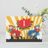 Twins Superheld Birthday  | Blonde Kaart (Staand voorkant)