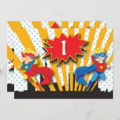 Twins Superheld Birthday  | Blonde Kaart (Voorkant / Achterkant)