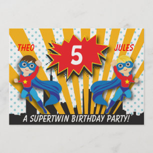 Twins Superheld Birthday   Boys Brown/Blonde Hair Kaart