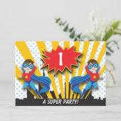 Twins Superheld Birthday  | Boys Brown Hair Kaart (Staand voorkant)