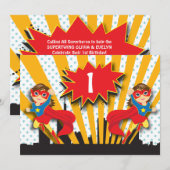 Twins Superheld Birthday  | Bruin-hair-meisjes Kaart (Voorkant / Achterkant)