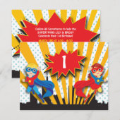 Twins Superheld Birthday  | Jongen en meisjes Kaart (Voorkant / Achterkant)