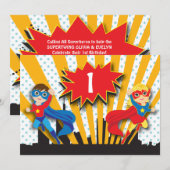 Twins Superheld Birthday | Jongen en meisjes Kaart (Voorkant / Achterkant)