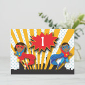 Twins Superheld Birthday Kaart (Staand voorkant)