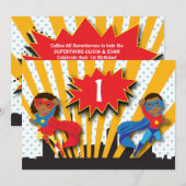 Twins Superheld Birthday Kaart (Voorkant / Achterkant)