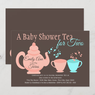 Twins Tea Party Baby shower Kaart