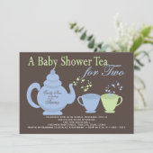 Twins Tea Party Blauw Groen Baby shower Kaart (Staand voorkant)