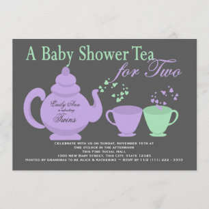 Twins Tea Party Paarse groene Baby shower Kaart