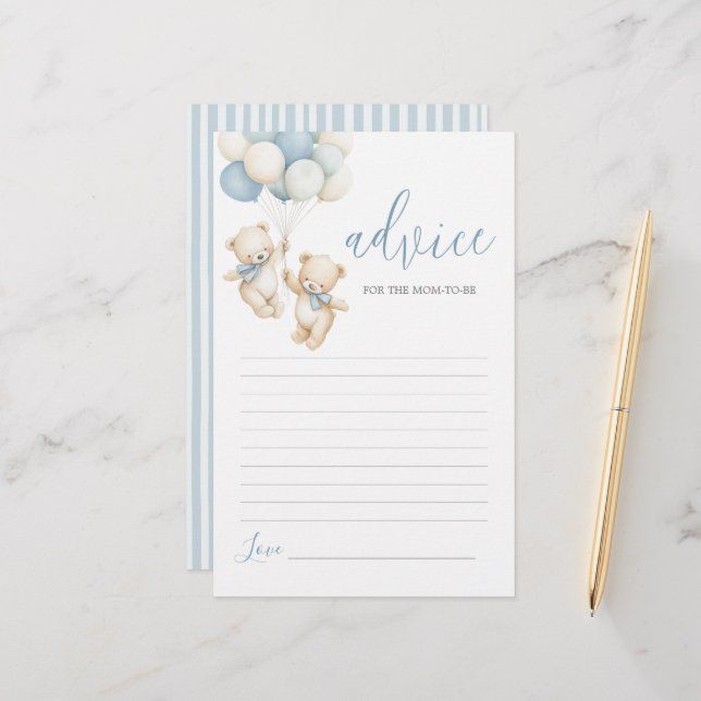 Twins Teddy Bear Advice for Mom To Be card (Voorkant / Achterkant in situ)