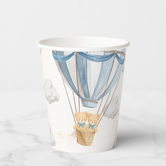 Twins Teddy Bear Blue Hot Air Balloon Papieren Bekers (Achterkant)