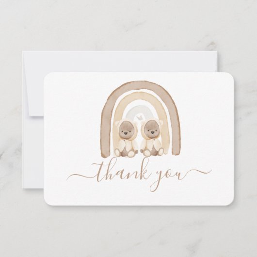 Twins Teddy Bear en Rainbow bedankt je kaart (Voorkant)