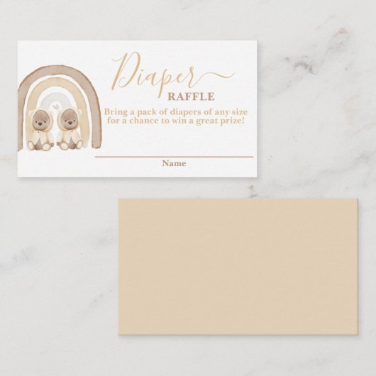 Twins Teddy Bear en Rainbow Diaper Raffle Kaart (Voorkant / Achterkant)