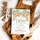 Twins Teddy Bear Groen Baby shower Kaart