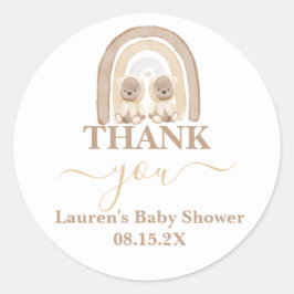Twins Teddy Bear Rainbow Baby shower Round Sticker