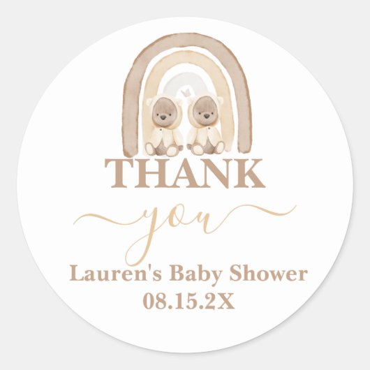 Twins Teddy Bear Rainbow Baby shower Round Sticker (Voorkant)