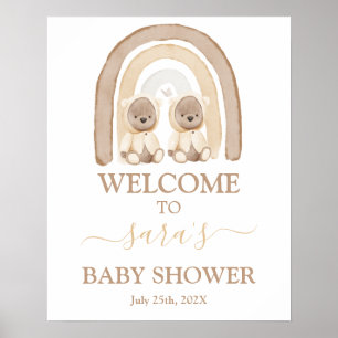Twins Teddy Bear Rainbow Baby shower Welkomstbord Poster