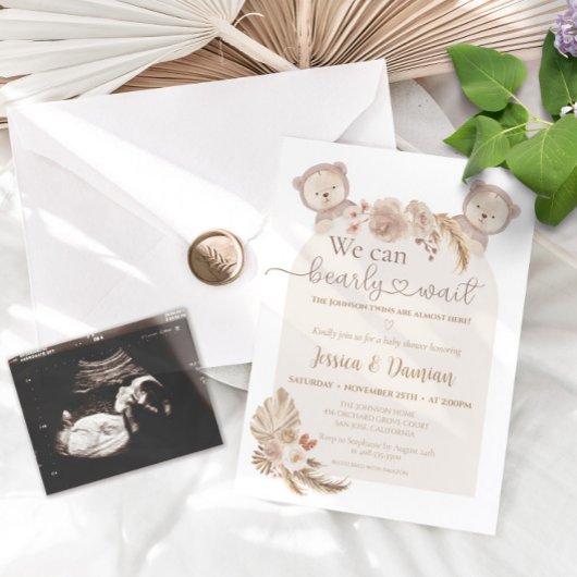 Twins Teddy Bear, we kunnen Baby shower afwachten Kaart