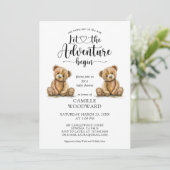 Twins Teddy Bears Baby shower Invitation Kaart (Staand voorkant)
