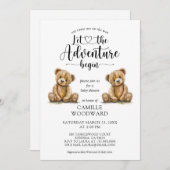 Twins Teddy Bears Baby shower Invitation Kaart (Voorkant / Achterkant)