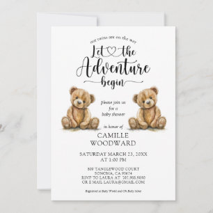 Twins Teddy Bears Baby shower Invitation Kaart