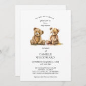 Twins Teddy Bears Baby shower Invitation Kaart (Voorkant / Achterkant)