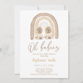 Twins Teddy beer Rainbow Baby shower Invitation Kaart (Voorkant)
