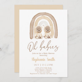 Twins Teddy beer Rainbow Baby shower Invitation Kaart