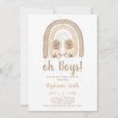 Twins Teddy beer Rainbow Baby shower Invitation Kaart (Voorkant)