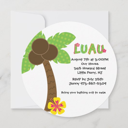 Twins Tiki Hut Round Luau Birthday Uitnodiging (Achterkant)