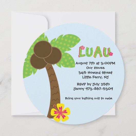 Twins Tiki Hut Round Luau Verjaardag Uitnodiging (Achterkant)