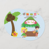 Twins Tiki Hut Round Luau Verjaardag Uitnodiging (Voorkant / Achterkant)