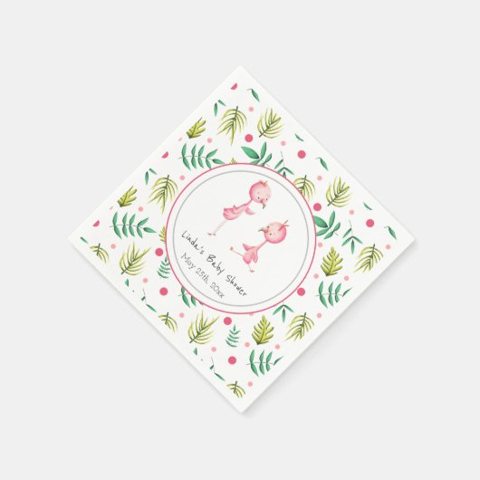 Twins Tropical Flamingo Personalized Baby shower Servet (Hoek)