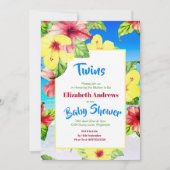 Twins Tropical Flower Beach Floral Baby shower Kaart (Voorkant)