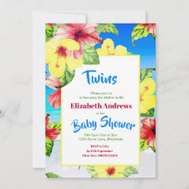 Twins Tropical Flower Beach Floral Baby shower Kaart