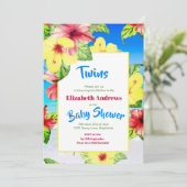 Twins Tropical Flower Beach Floral Baby shower Kaart (Staand voorkant)