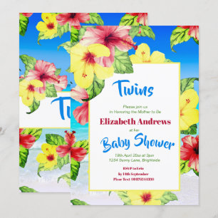 Twins Tropical Flower Beach Floral Baby shower Kaart
