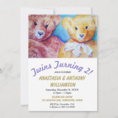 TWINS TURNING 2 met TEDDY BEARS FEESTUITNODIGING Kaart (Voorkant)
