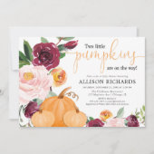 Twins twee kleine pompoenen herfst bloemenbaby sho kaart (Voorkant)