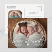 TWINS Twice Blessed Baby Foto geboorteaankondiging Aankondigingskaart (Voorkant / Achterkant)