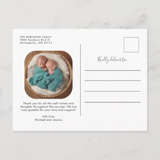 TWINS Twice Blessed Baby Foto geboorteaankondiging Aankondigingskaart (Achterkant)