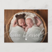 TWINS Twice Blessed Baby Foto geboorteaankondiging Aankondigingskaart (Voorkant)