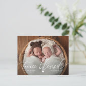 TWINS Twice Blessed Baby Foto geboorteaankondiging Aankondigingskaart (Staand voorkant)