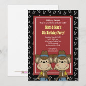 TWINS Twin Boys Western Cowboy Monkey 5x7 Birthday Kaart (Voorkant / Achterkant)