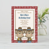 TWINS Twin Boys Western Cowboy Monkey 5x7 Birthday Kaart (Staand voorkant)