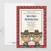 TWINS Twin Boys Western Cowboy Monkey 5x7 Birthday Kaart (Voorkant / Achterkant)