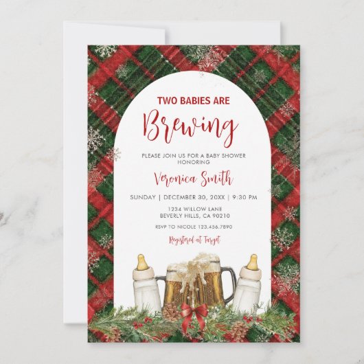 Twins Two Babies Are Brewing Baby Shower  Kaart (Voorkant)