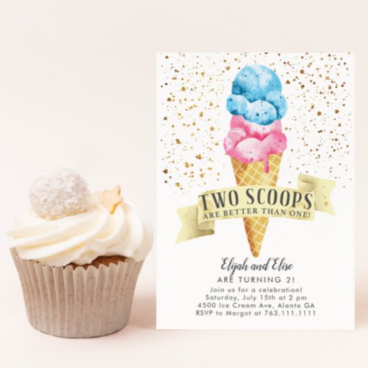 TWINS Two Scoops Boy and Girl Birthday Party Kaart